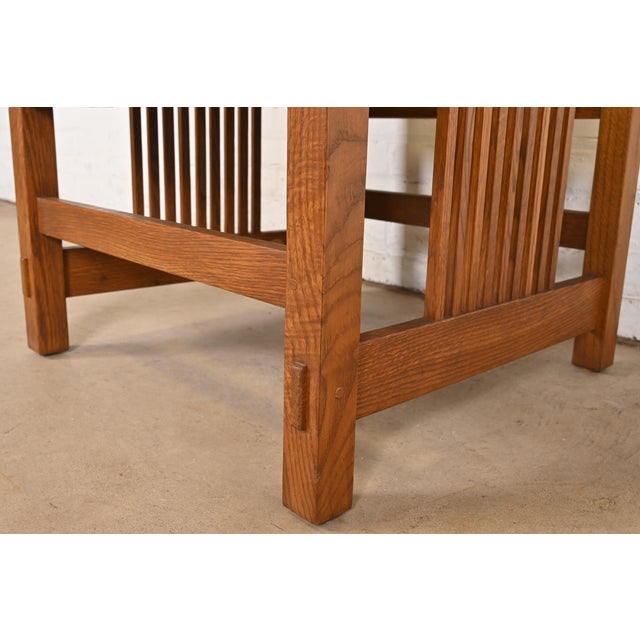 Stickley Mission Oak Arts & Crafts Spindle High Back Arm Chairs, Pair For Sale - Image 9 of 12