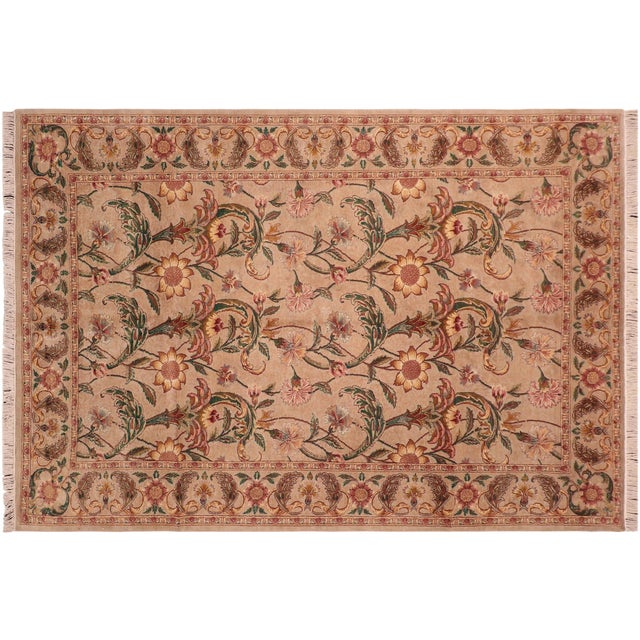 Copper Floral Sunflower 1990's Pak-Persian Taupe/Green Wool Rug - 5'11'' X 10'1'' For Sale - Image 8 of 9