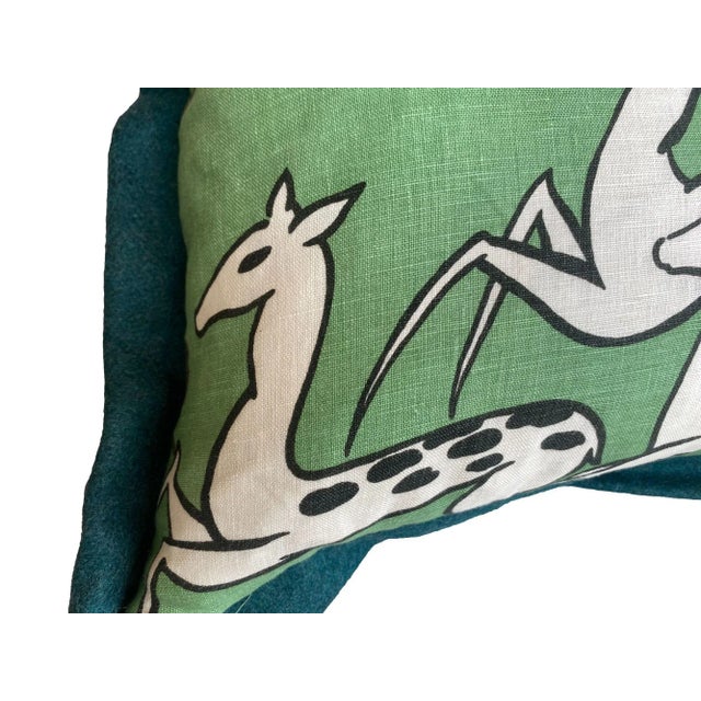 Mid-Century Modern Vintage Green Gazelle Throw Pillow For Sale - Image 3 of 5