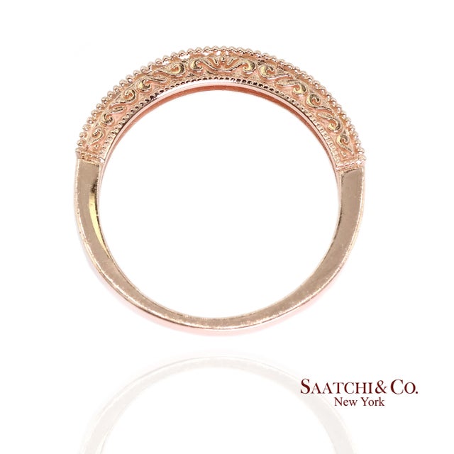 Rose 14k (585) Rose Gold Natural Diamond Milgrain Engraved Band Ring Size 6 For Sale - Image 8 of 11