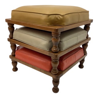 1960s Ethan Allen Maple and Vinyl Stacking Ottoman-Footstools - Set of 3 For Sale