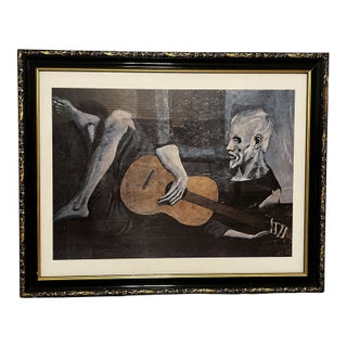 Pablo Picasso “The Old Guitarist” Framed Art Print in Black and Gold Frame For Sale