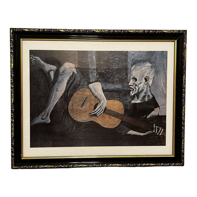 Pablo Picasso “The Old Guitarist” Framed Art Print in Black and Gold Frame For Sale