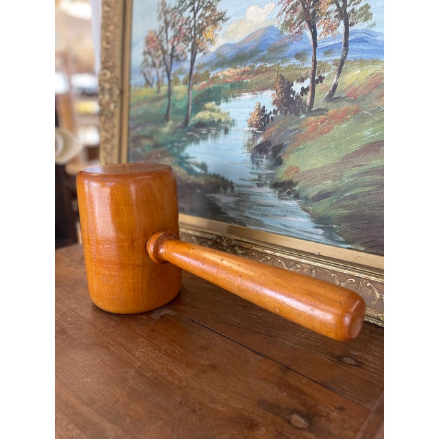 Traditional Vintage Hand-Turned Solid Wood Mallet With Smooth Finish. For Sale - Image 3 of 11