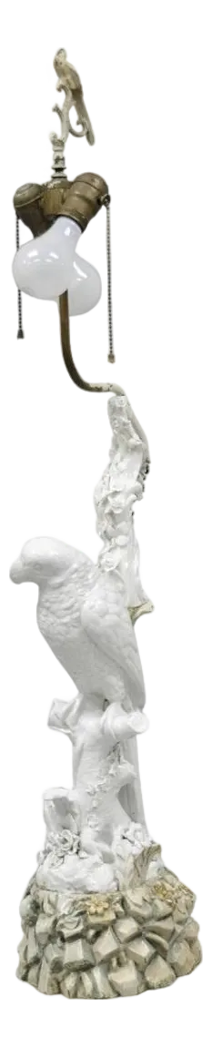 Antique Italian Blanc De Chine White Porcelain Perched Parrot Bird Table Lamp