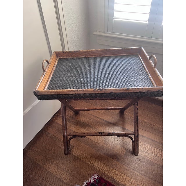 Late 20th Century British Colonial Tortoise Bamboo Wicker Butler’s Tray Table (Ralph Lauren Style) For Sale - Image 4 of 11