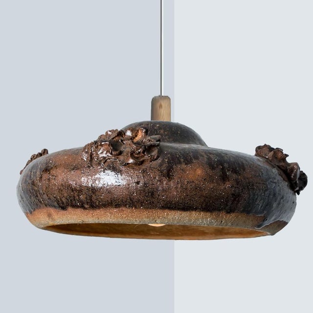 Black and Brown Ceramic Pendant Light, Denmark, 1970s For Sale - Image 9 of 15