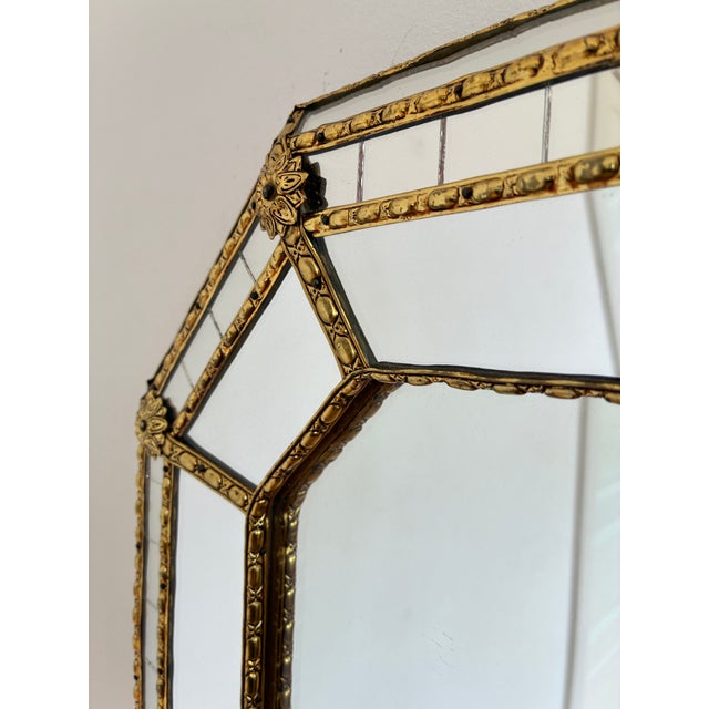 Hollywood Regency Vintage Spanish Venetian-Style Wall Mirror, Octagonal Brass, 1980s Hollywood Regency For Sale - Image 3 of 9