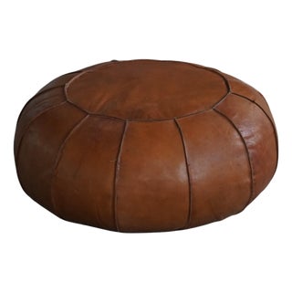 Vintage Moroccan Handmade Leather Ottoman with Rosette Detailing, 1960s For Sale