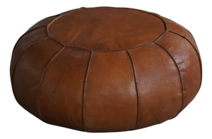 Vintage Moroccan Handmade Leather Ottoman with Rosette Detailing, 1960s