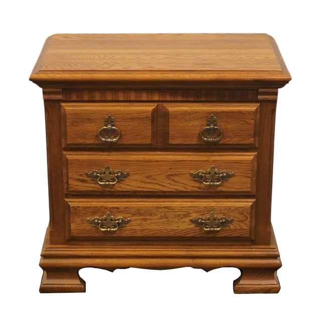 American Kincaid Furniture Solid Oak Early American 26" Three Drawer Nightstand 27-141 For Sale - Image 3 of 12