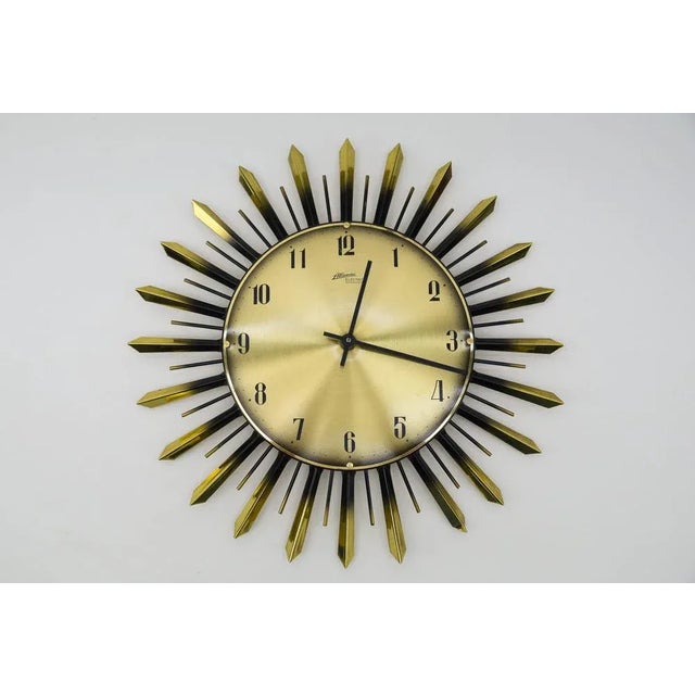 Black Mid-Century Modern Sunburst Wall Clock from Condor, 1950s For Sale - Image 8 of 8
