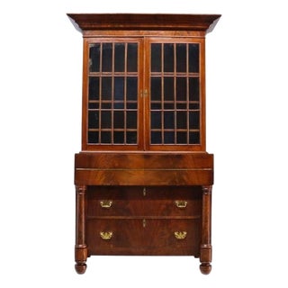 Antique Quervelle American Empire Flame Mahogany Secretary Desk C1840 For Sale