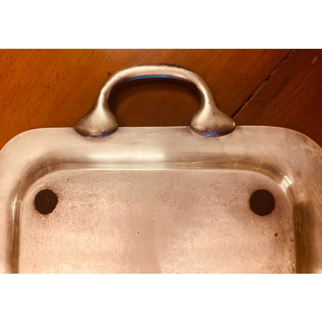 Silver 1970s Small Etched Dual Handle Decorative Tray in Silver Plate Over Copper For Sale - Image 8 of 10