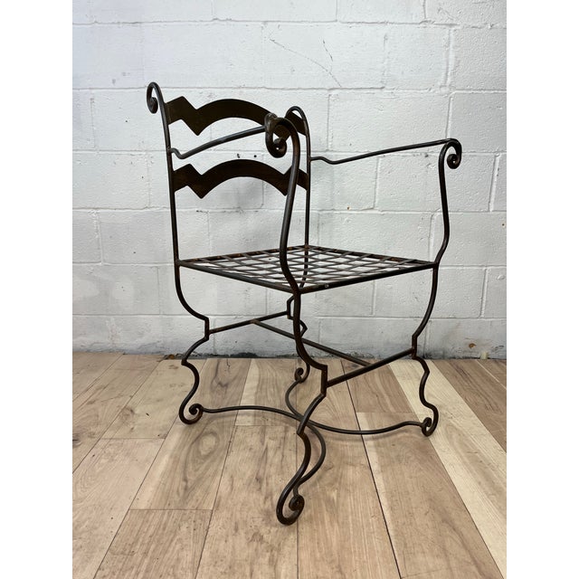 Vintage Wrought Iron Curule Armchair With Sculptural Scrollwork For Sale - Image 10 of 11