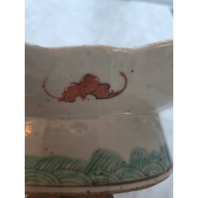 Antique Chinese Famille Rose Porcelain Pedestal Bowl Platter With Scalloped Rim For Sale In Washington DC - Image 6 of 7