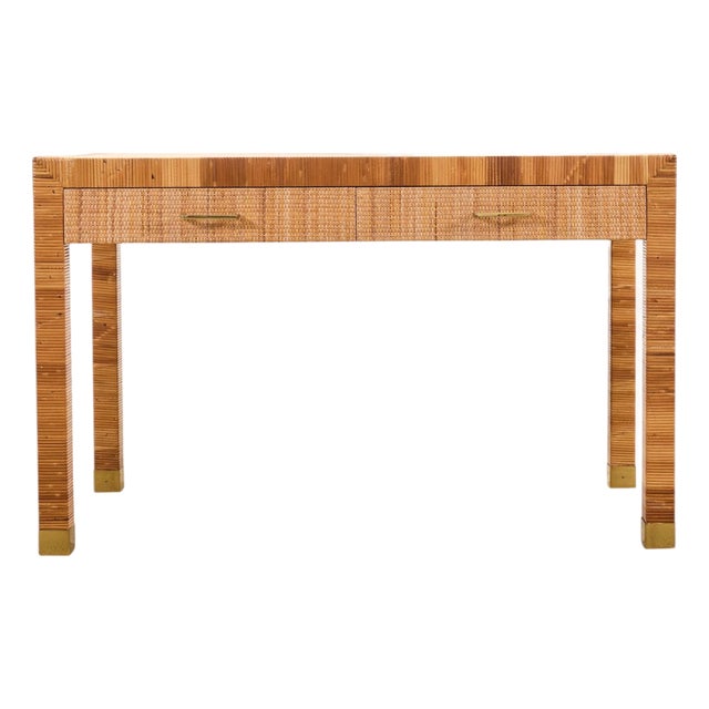 Billy Baldwin for Bielecky Brothers Rattan Cane Writing Desk For Sale