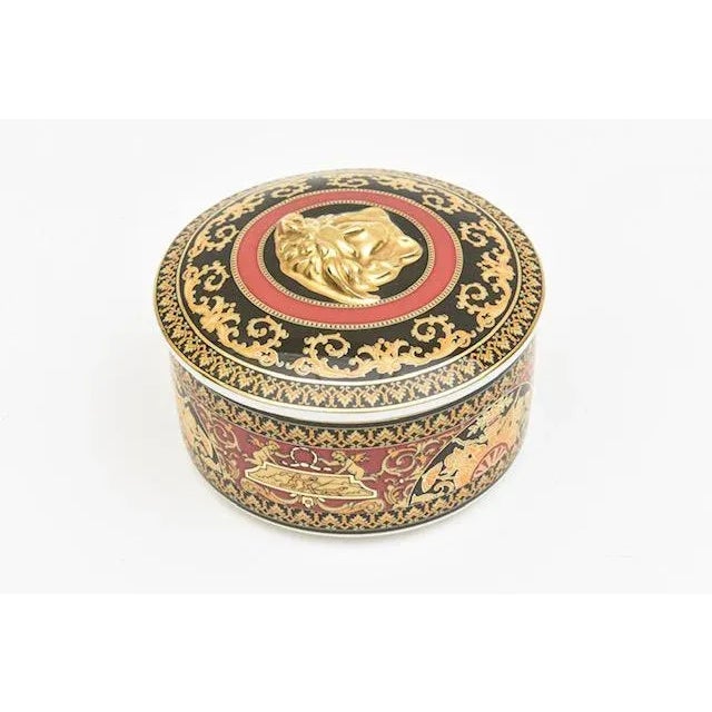 Rosenthal 1990's Versace for Rosenthal Medusa Porcelain Box 2 Part Red, Black, Gold For Sale - Image 4 of 12