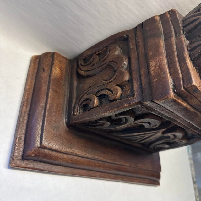 Vintage Spanish Revival Hand Carved Wood Wall Bracket Shelf Sconce Moody Corbel For Sale - Image 4 of 16
