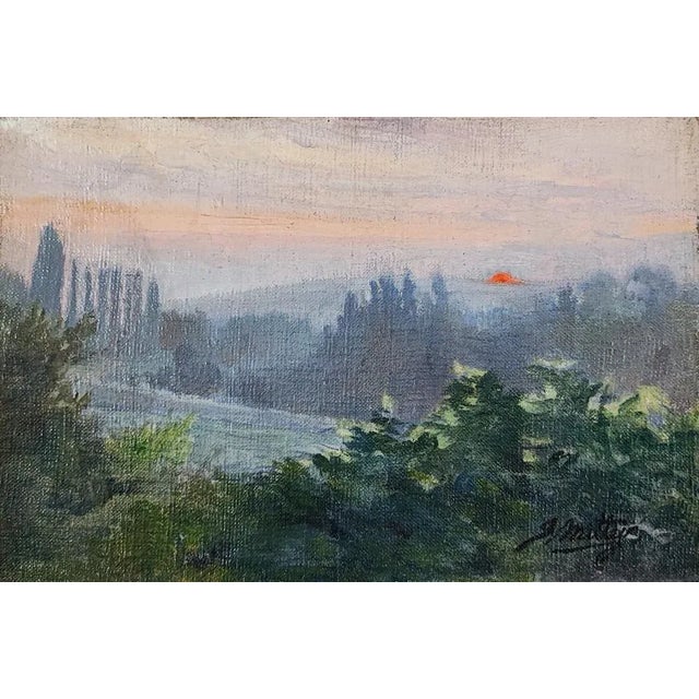 Joseph Mittey, Paysage au coucher de soleil, Oil on Canvas For Sale - Image 9 of 9