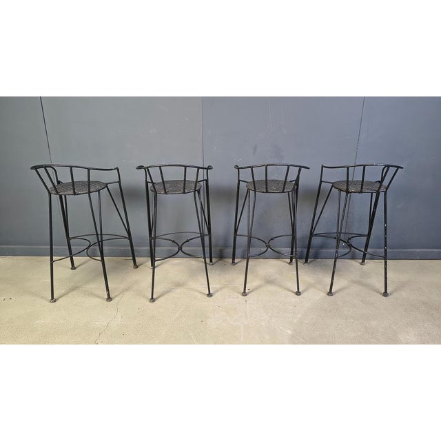 Vintage Wrought Iron and Rattan Bar Stools, 1970s, Set of 4 For Sale - Image 4 of 18