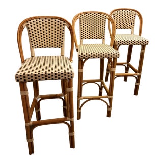 Maison Midi Cream & Brown Bistro Bar Stools - Set of 3 For Sale