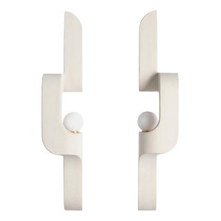 Serpentine Sconces in Saint Raphael Limestone by Farrah Sit, Set of 2 For Sale