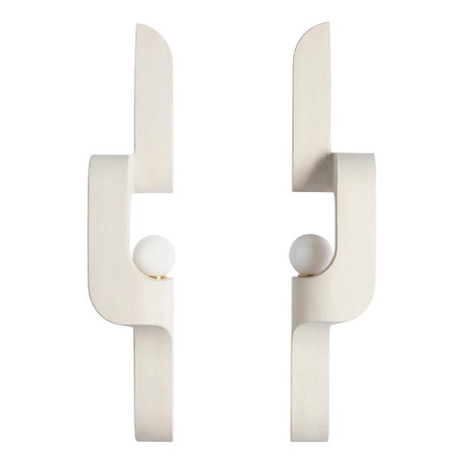 Serpentine Sconces in Saint Raphael Limestone by Farrah Sit, Set of 2 For Sale