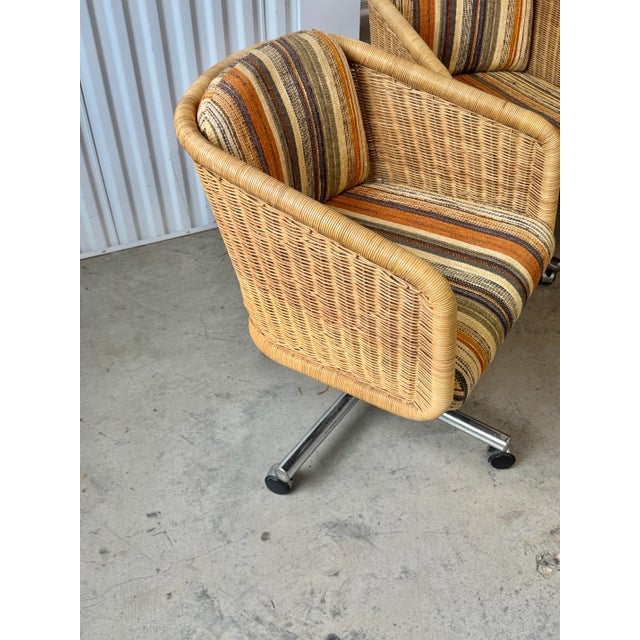 Chromcraft Vintage Harvey Probber Style Wicker, Chrome and Upholstery Dining Chairs on Casters-Set of 4 For Sale - Image 4 of 9