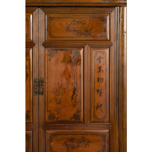 Early 20th Century Chinese Hand-Painted Figure & Calligraphy Cabinet For Sale - Image 4 of 13