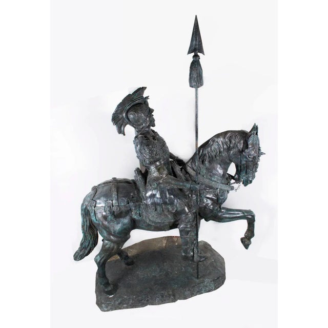 This is a beautiful ornately decorated Vintage life size bronze sculpture of a heavily armored Roman Cavalry officer on...