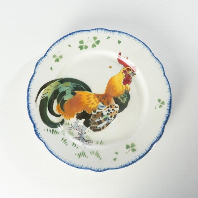 Set of 4 beautiful Antique Keller and Guerin Luneville, France Rooster Plates -Circa 1900