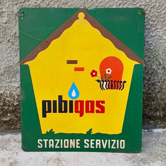 Double-Sided Pibigás Sign in Silkscreened Iron, 1960s For Sale - Image 4 of 8