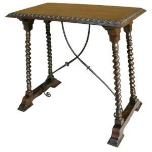 Carved Italian Walnut & Wrought Iron Sorrento Trestle Table by Randy Esada