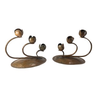 Early 20th Century Pair of Hand Hammered Arts and Crafts Candlesticks For Sale