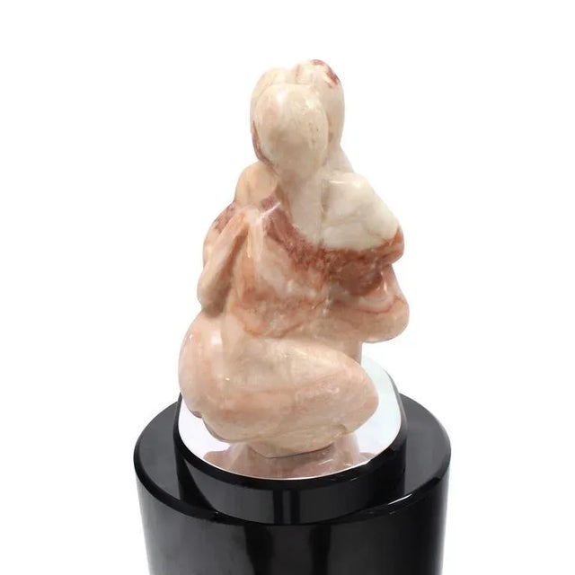 Abstract Vintage Mid Century Heavy Carved Marble Sculpture on Revolving Pedestal For Sale - Image 3 of 9