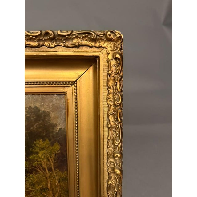 Traditional 19th Century European Alpine Landscape Oil on Board With Hand-Carved Gilt Frame, Circa 1870 For Sale - Image 3 of 13