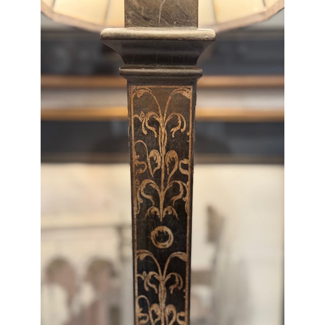 Fine Art Lamps Neoclassical Etched Tole Table Lamp With Parchment Shade – 41” Tall For Sale - Image 9 of 18