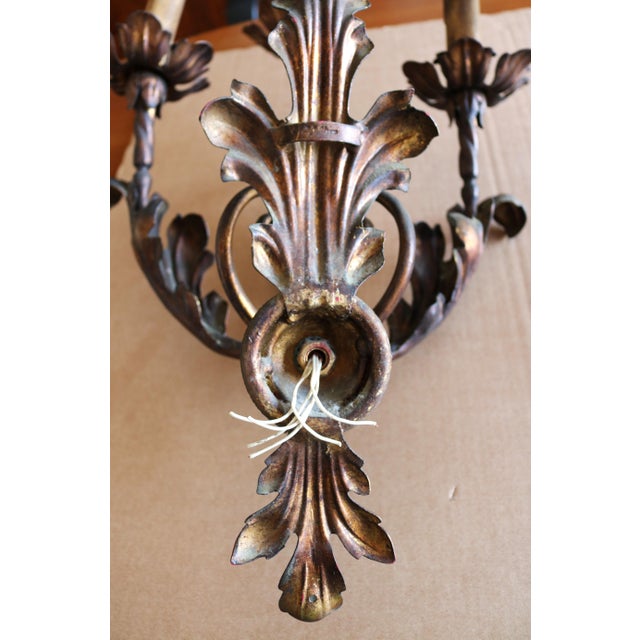 Vintage Baroque Style Three-Light Wall Lamps, 1950s, Set of 2 For Sale - Image 11 of 13
