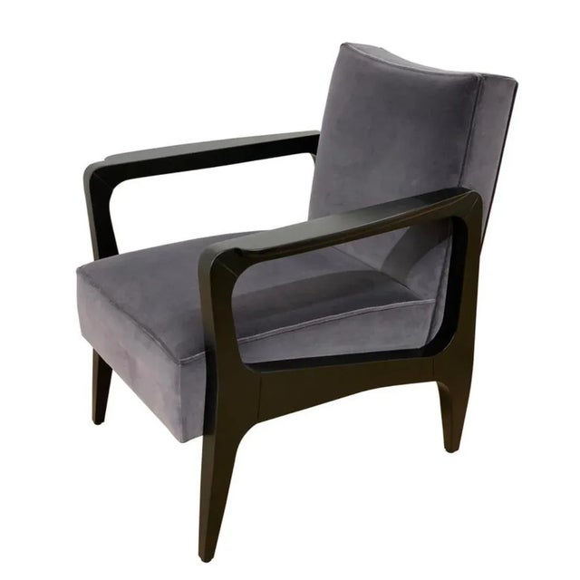 Art Deco Style Black Ebony Finish and Grey Cotton Velvet Atena Armchair by Casa Botelho For Sale - Image 11 of 11
