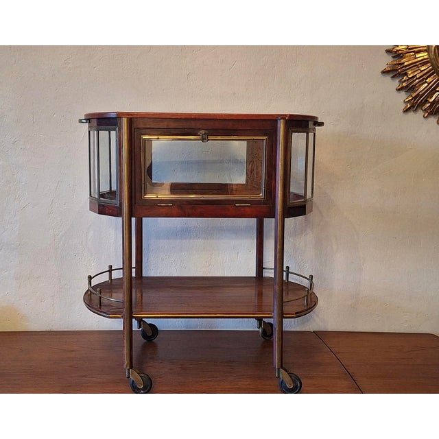Gold Serving Bar Cart in Mahogany, Brass and Glass, 1920 For Sale - Image 8 of 14