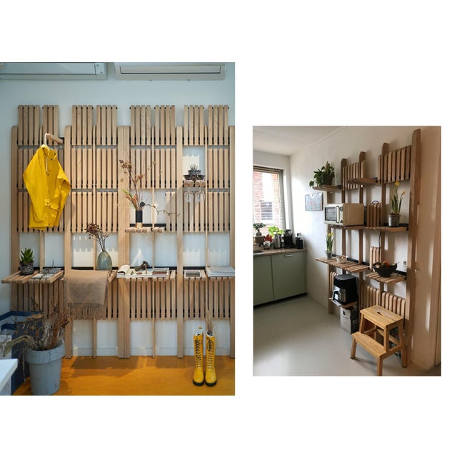 Modern Shelving System Handcrafted Black Stained Wood on the Steel Frame Modular Shelves 2000 Mm For Sale - Image 18 of 18