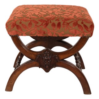 Carved Walnut Curule-Form Stool, French, Circa 1830 For Sale