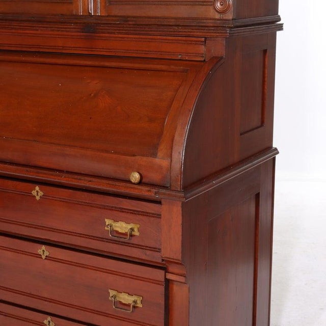 Late 19th Century Antique Eastlake Walnut Cylinder Roll Top Desk C1890 For Sale - Image 5 of 13