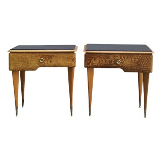 Burl Wood Bedside Tables with Glass Tops by Vittorio Dassi, Italy, 1950s, Set of 2 For Sale