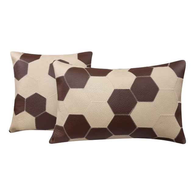 Cowhide Leather Patchwork Pillow - Handmade With Feather Down For Sale