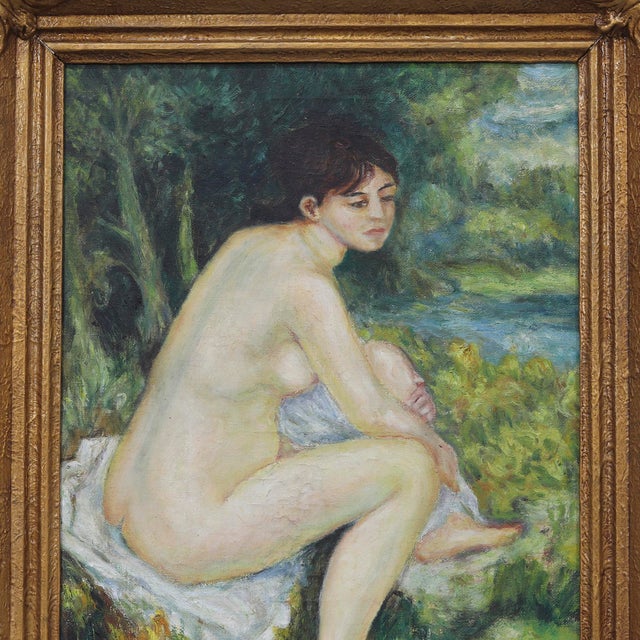 French School, Naive Folk Art Painting with Nude Figure, 1920s, Oil on Canvas For Sale - Image 9 of 11