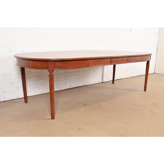 Henredon Henredon Style French Regency Louis XVI Teak Extension Dining Table, Newly Refinished For Sale - Image 4 of 15