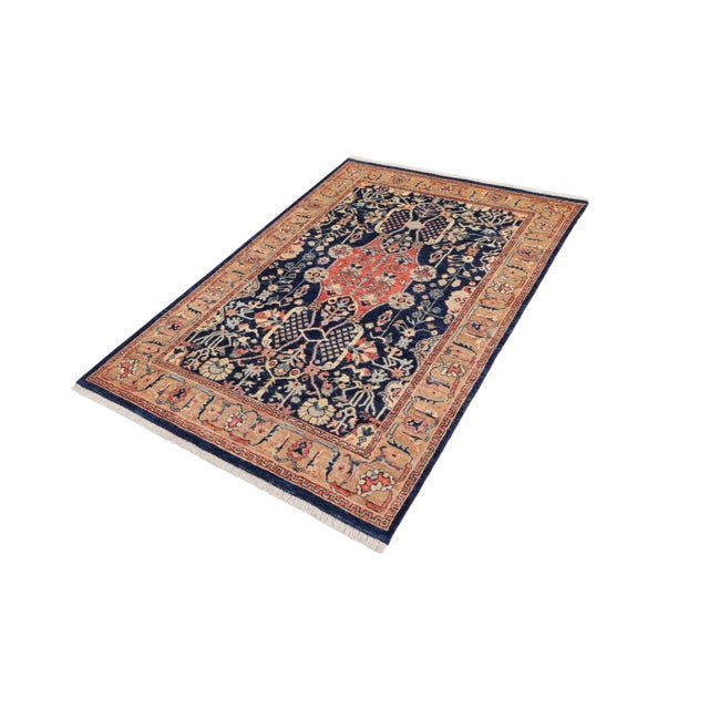 Rustic Rustic Heriz Ziegler Blue Brown Hand-Knotted Rug - 4'0'' X 5'9'' For Sale - Image 3 of 8