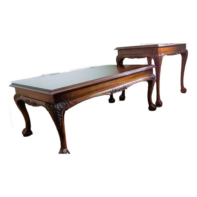 Vintage Lane Furniture Co. Chippendale Style Carved Mahogany Coffee Table & Matching Side Table - 2 Piece Set For Sale